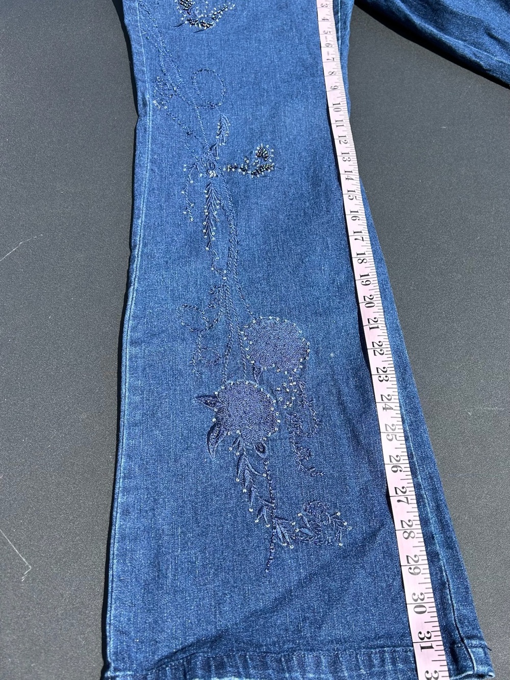 Women’s Blue Straight Leg Jeans with Bead Embellishment - Picture 10 of 13